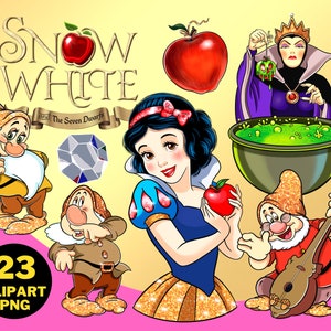 Snow White Watercolor Clipart PNG, The Princess and the Dwarf, Poisoned Apple, Evil Queen, Snow White Sublimation Designs