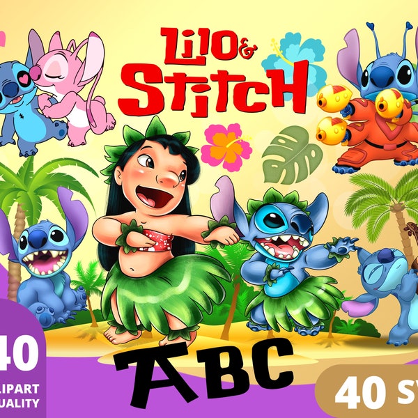 Lilo and Stitch Clipart PNG, Stitch SVG, Stitch Valentines, Kids Birthday Gifts, Stitch Iron on Shirt, Stitch and Angel PNG