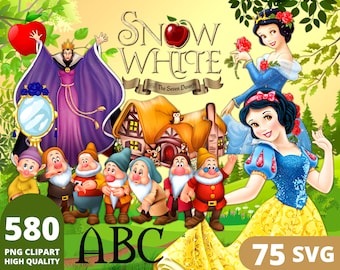 Snow White Clipart PNG, Snow White Layered SVG, Princess Clipart, Evil Queen Art, Snow White Birthday Print