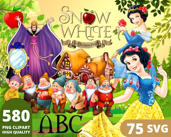 Snow White Clipart PNG, Snow White Layered SVG, Princess Clipart, Evil Queen Art, Snow White Birthday Print