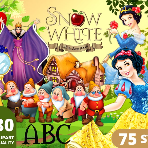Snow White Clipart PNG, Snow White Layered SVG, Princess Clipart, Evil Queen Art, Snow White Birthday Print