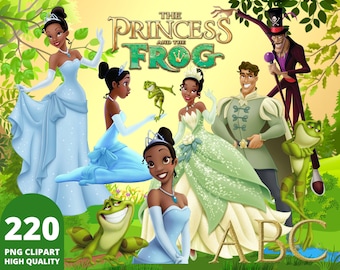 Princesa y el Sapo Clipart PNG, Princesa Tiana Rana Sublimación, Diseños de Camisetas para Cumpleaños de Niñas, Princesa Tiana PNG Paquete