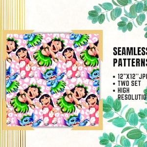 Lilo and Stitch Seamless Papers, Stitch Digital Papers, Birthday Wrapping Papers, Lilo and Stitch Fabric Patterns