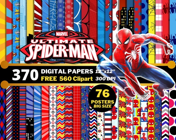 Spider-Man Digital Papers, Superhero Spiderman Clipart PNG, Birthday Wrapping Papers, Marvel Avengers Spiderman Seamless Patterns