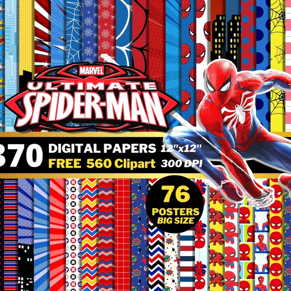 Papiers numériques Spider-Man, Superhero Spiderman Clipart PNG, Papiers d'emballage d'anniversaire, Marvel Avengers Spiderman Seamless Patterns