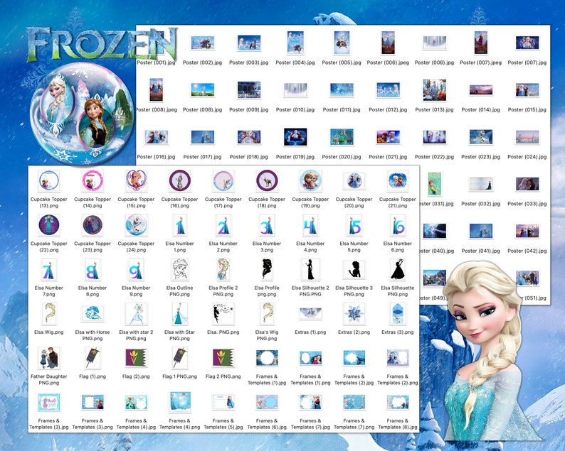 Frozen Clipart PNG, Frozen SVG, Princesa Frozen Elsa, Anna, Olaf, Dibujos animados de princesa congelada, Carteles congelados imagen 9