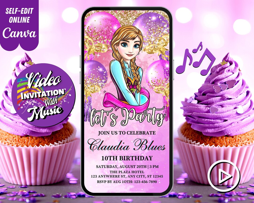 Frozen Anna Birthday Video Invitation Princess Frozen Video Etsy