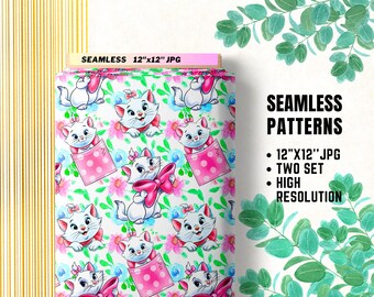 Aristocats Seamless Papers, Marie Cat Digital Papers, Aristo Cats Little Lady, Marie Aristocats Fabric Patterns