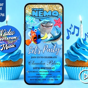 Finding Nemo Birthday Video Invitation, Fish Nemo Birthday Evites, Nemo Clownfish Editable Template, Any Age, DIY Musical Video Evites