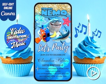 Finding Nemo Birthday Video Invitation, Fish Nemo Birthday Evites, Nemo Clownfish Editable Template, Any Age, DIY Musical Video Evites