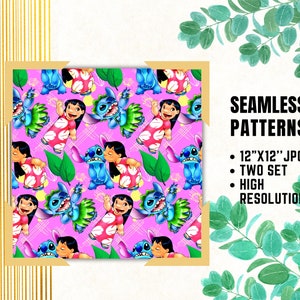 Lilo and Stitch Seamless Papers, Stitch Digital Papers, Birthday Wrapping Papers, Lilo and Stitch Fabric Patterns