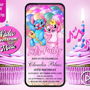 Stitch and Angel Birthday Video Invitation, Stitch and Angel Musical Video, Editable Template, Any Age, DIY Musical Video Evites