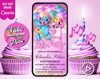 Stitch and Angel Birthday Video Invitation, Stitch and Angel Musical Video, Editable Template, Any Age, DIY Musical Video Evites