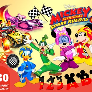Mickey en Roadster Racers Clipart PNG, Mickey Car Race lettertype, Mickey Roadster taarttopper, Mickey Racers geschenken, Mickey Mouse sublimatie