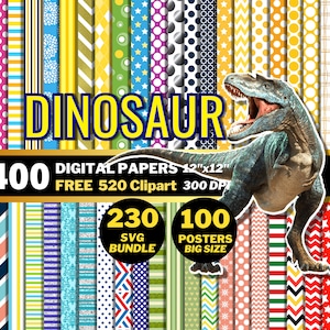 恐竜デジタルペーパー、ジュラ紀恐竜クリップアートPNG、恐竜パーティーラッピングペーパー、T-Rex恐竜ポスター、恐竜ペーパーパターン