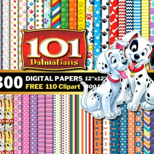 101 Dalmatians Digital Papers, Cruella Puppy Clipart PNG, Dogs Wrapping Papers, 101 Dalmatians Seamless Patterns