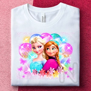 Frozen Elsa and Anna Sublimation PNG, Birthday Girl Shirt, Princess Elsa Anna, Balloon Party Gift, Princess Frozen Sublimation