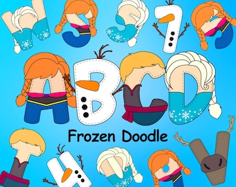 Alfabeto de Frozen, Alfabeto de personajes de Frozen, Princesa Frozen Elsa Anna Olaf, Letras de Doodle, Letras del Alfabeto, Fuentes de Sublimación