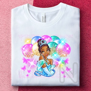 Princess and the Frog Sublimation PNG, Birthday Girl Shirt, Balloon Tiana Party Shirt, Tiana Sublimation