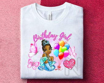 Princesa y la rana Sublimación PNG, Camisa de cumpleañera, Princesa Tiana, Diseños de sublimación