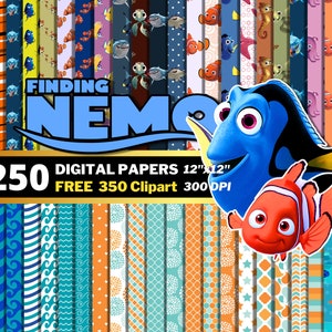 Findet Nemo digitale Papiere, Nemo Clipart PNG, findet Clownfisch, Geburtstagspapiere, Nemo Clownfisch nahtlose Muster