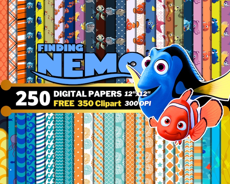 Finding Nemo Digital Papers, Nemo Clipart PNG, Finding Clownfish ...