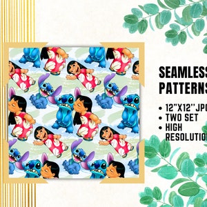 Lilo and Stitch Seamless Papers, Stitch Digital Papers, Kids Birthday Pary, Gift Wrapping Paper, Lilo and Stitch Fabric Patterns