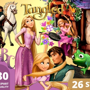 Tangled Clipart PNG, Tangled Layered SVG, Flynn Rider, Rapunzel, Tangled Birthday Print, Princess Tangled Posters