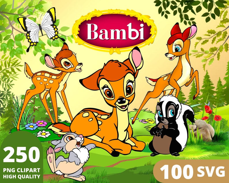 Bambi Clipart PNG, Bambi SVG Bundle, Bambi Illustration, Forest Animal ...