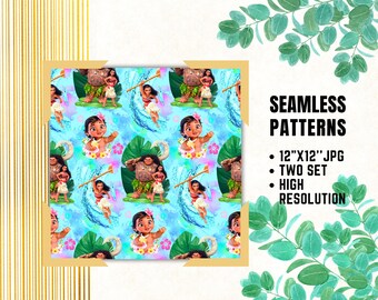 Moana Seamless Papers, Moana Digital Papers, Birthday Gift Wrapping, Princess Moana Fabric Patterns