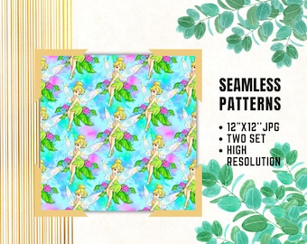Tinkerbell Seamless Papers, Princess Digital Papers, Fairies Wrapping Papers, Fairy Tinkerbell Fabric Patterns