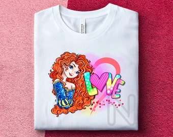 Princesa Valiente Sublimación PNG, Camisa de fiesta de cumpleañera, Princesa Mérida, Diseños de sublimación de amor valiente