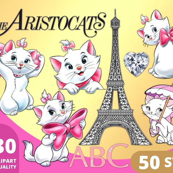 Aristogatti Clipart PNG, Aristogatti SVG, Marie Cat, Aristo Cats, Little Lady, Marie Music Torre Eiffel, Aristogatti Camicia Disegni