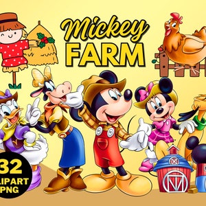 Micky Farm Clipart PNG, Micky Farm-Thema, Micky und seine Freunde, Daisy und Donald, Party-Geschenkpapier, Happy Farming Illustration