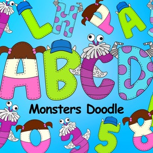 Monsters doodle alfabet, Monsters Inc. alfabet, doodle letters, Sully Mike Monsters, alfabet png-letters, sublimatie lettertypeontwerpen