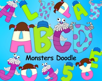 Alfabeto Doodle de Monstros, Alfabeto de Monstros S.A., Letras Doodle, Monstros Sully Mike, Letras PNG do Alfabeto, Designs de Fontes de Sublimação