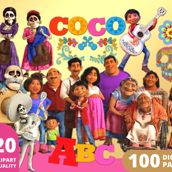 Coco Clipart PNG, Miguel Rivera, Coco Alphabet, Coco Birthday Gifts, Coco Decorations, Coco Digital Papers