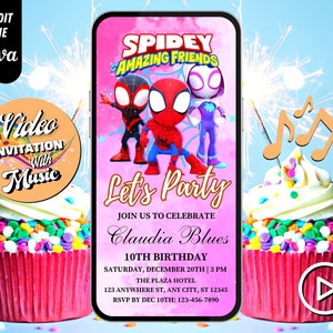 Spidey Birthday Video Invitation, Spidey and his Amazing Friends, Superhero Evites, Editable Template, Any Age, DIY Musical Video Evites