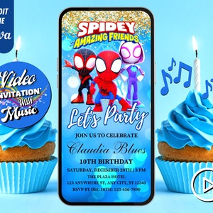 Spidey Birthday Video Invitation, Spidey and his Amazing Friends, Superhero Evites, Editable Template, Any Age, DIY Musical Video Evites