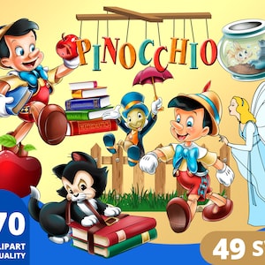 Pinocchio Clipart PNG, Pinocchio SVG, Geppetto Figaro Jiminy Cricket, Kids Birthday Gifts, Pinocchio Cartoon
