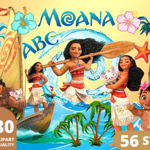 Moana Clipart PNG, Moana Layered SVG, Princess Moana Birthday, Moana Maui Print, Moana Cartoon