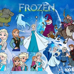 Frozen Clipart PNG, Frozen SVG, Princesa Frozen Elsa, Anna, Olaf, Dibujos animados de princesa congelada, Carteles congelados imagen 5