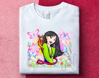 Princesa Mulan Sublimación PNG, Camisa de fiesta de cumpleañera, Princesa Mulan, Diseños de sublimación de mariposas