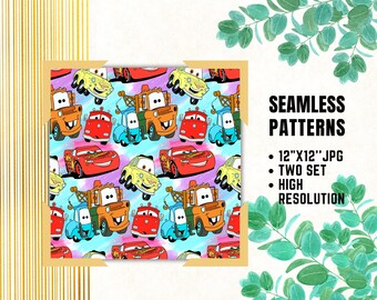 Cars Seamless Papers, Lightning McQueen Digital Papers, Birthday Party, Gift Wrapping, Lightning McQueen Fabric Patterns
