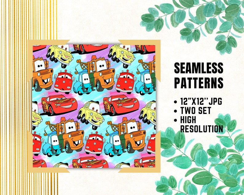 Disney Cars Seem Less Pattern Cars Seamless Papers, Lightning Mcqueen Digital Papers, Birthday Party ...