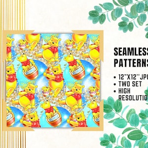 Winnie the Pooh Seamless Papers, Winnie Bear Digital Papers, Birthday Gift Wrapping, Winnie Pooh Fabric Patterns