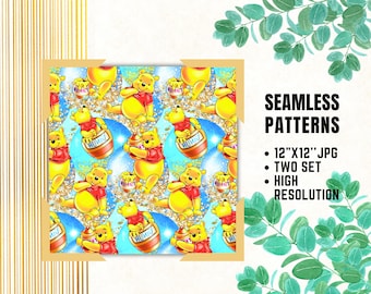 Winnie the Pooh Seamless Papers, Winnie Bear Digital Papers, Birthday Gift Wrapping, Winnie Pooh Fabric Patterns