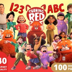 Imágenes prediseñadas PNG de Turning Red, adorno para tarta de Turning Red, fiesta de cumpleaños, fuente del alfabeto, camiseta de panda rojo, papeles digitales de Turning Red