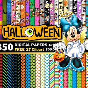 Micky Halloween Digitale Papiere, Micky Freunde Halloween Clipart PNG, Micky und Minnie Verpackung, Halloween Party Thema, nahtlose Muster