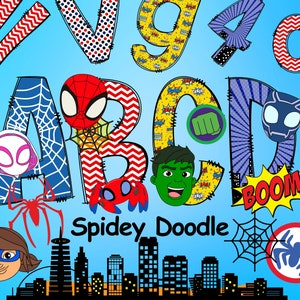 Spidey Doodle Alphabet, Spidey und seine erstaunlichen Freunde, Superheld Spidey, Alphabet-Buchstaben, Spidey-Sublimationsschrift